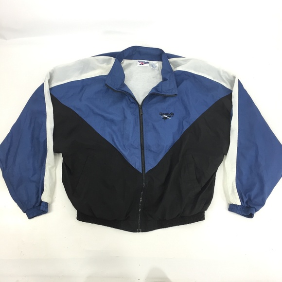 REEBOK Zip Blue White Raglan Nylon Windbreaker VTG - Picture 2 of 5